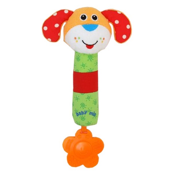 Detská pískacia plyšová hračka s hrkálkou Baby Mix psík