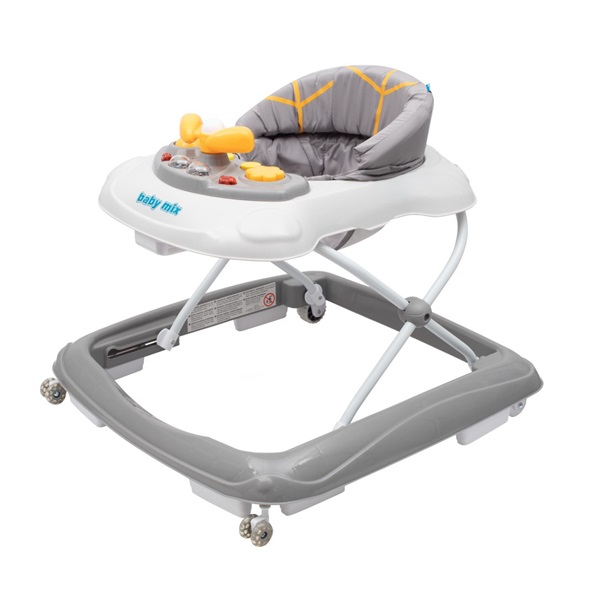 Detské chodítko Baby Mix s volantom a silikónovými kolieskami sivé