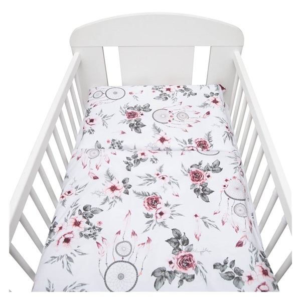 2-dielne posteľné obliečky New Baby 100/135 cm biele kvety a pierka