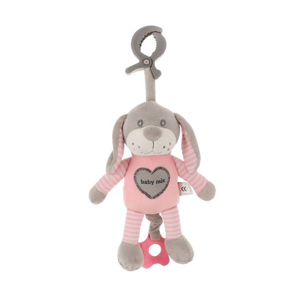 Edukačná hrajúca plyšová hračka s klipom Baby Mix pes rúžový