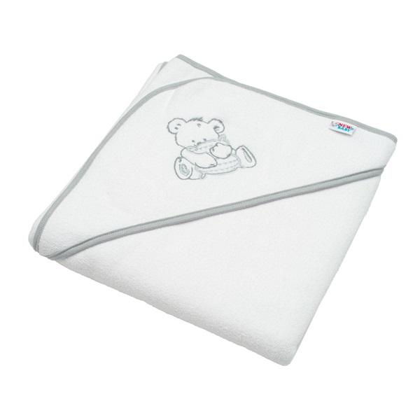 Detská froté osuška s výšivkou a kapuckou New Baby 80x80 biela medveď