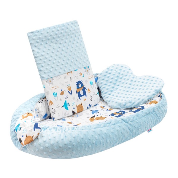 Luxusné hniezdočko s vankúšikom a perinkou New Baby z Minky modré