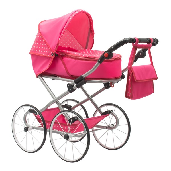 Detský Retro kočík pre bábiky 2v1 New Baby Anetka rúžový s bodkami