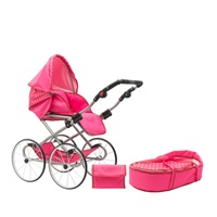 Detský Retro kočík pre bábiky 2v1 New Baby Anetka rúžový s bodkami