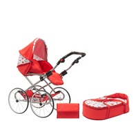 Detský Retro kočík pre bábiky 2v1 New Baby Anička červený so srdiečkami
