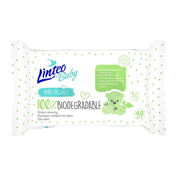 Detské vlhčené obrúsky Linteo Baby 100% BIODEGRADABLE 48ks