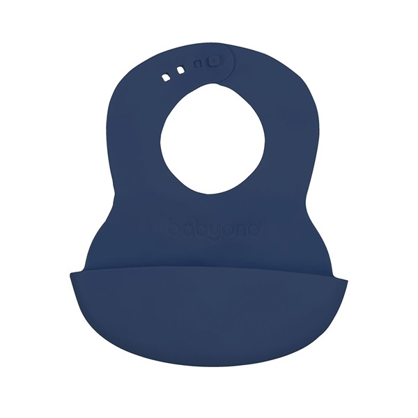 Nastaviteľný plastový podbradník s vreckom Baby Ono tmavomodrý