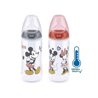 Dojčenská fľaša na učenie NUK Disney Mickey s kontrolou teploty 300 ml sivá