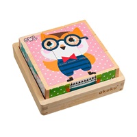 Skladacie edukačné drevené kocky v krabičke Akuku ZOO 9 ks