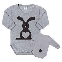 Dojčenské body s dlhým rukávom New Baby Zvieratko Zajačik sivé