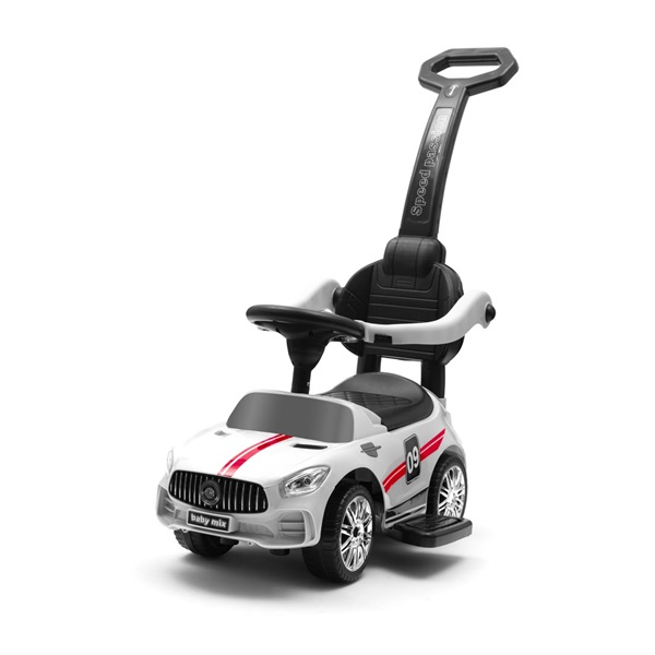 Detské odrážadlo so zvukom a vodiacou tyčou Baby Mix RACER biele (poškodený obal)