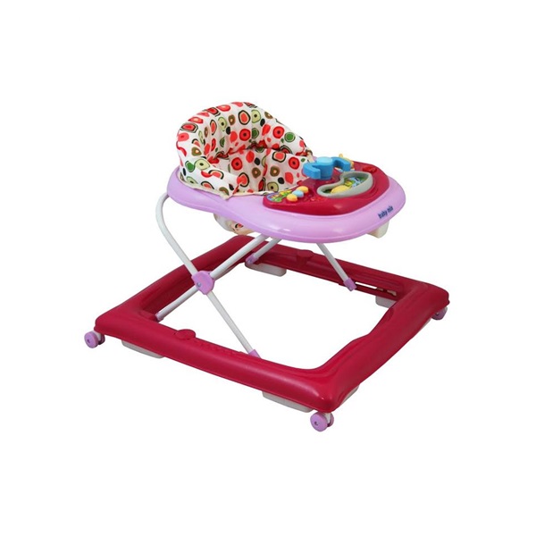 Detské chodítko Baby Mix s volantom a silikónovými kolieskami tmavo ružové