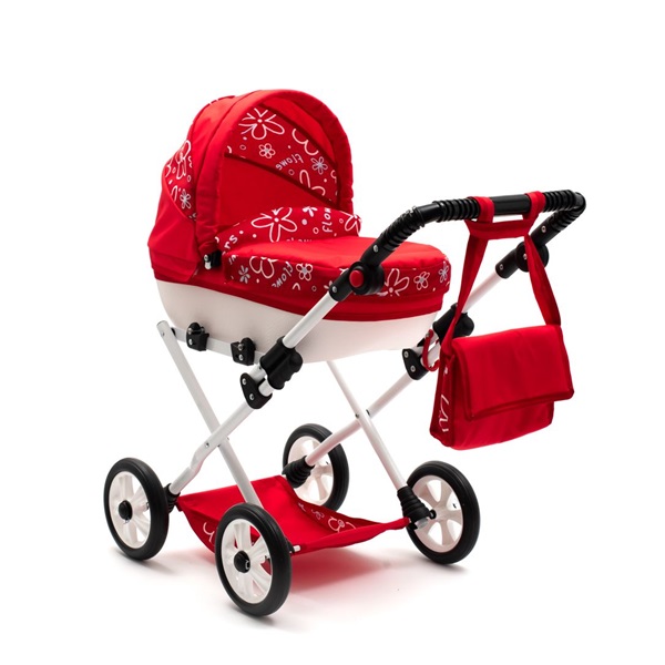 Detský kočík pre bábiky New Baby COMFORT červený kvety biele