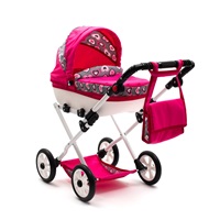 Detský kočík pre bábiky New Baby COMFORT ružový srdiečka sivá