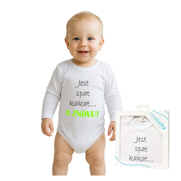 Body s potlačou New Baby Jesť spať kakať...a ZNOVU - darčekové balenie
