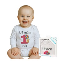 Body s potlačou New Baby Už mám 1 rok ružové - darčekové balenie