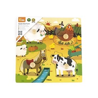 Detské drevené puzzle s úchytmi Viga Farma 4 ks
