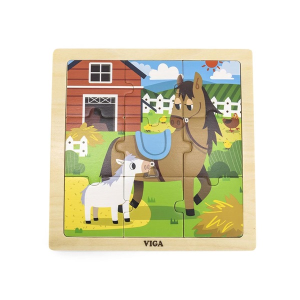 Drevené puzzle pre najmenších Viga 9 ks Koníky