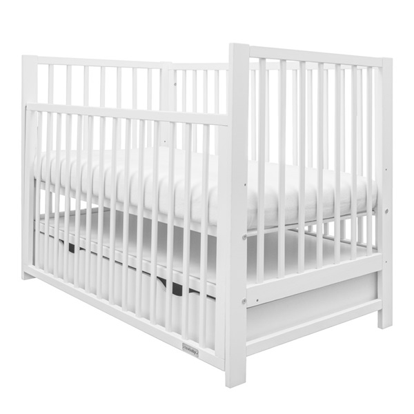 Detská postieľka New Baby BASIC so sťahovacou bočnicou a šuplíkom biela