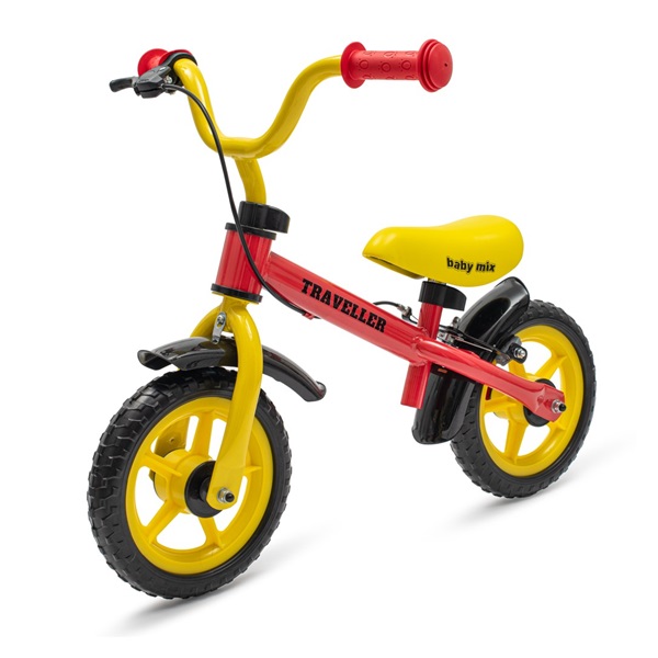 Detský balančný bicykel s brzdou Baby Mix Traveller červený