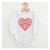 Detské body s potlačou New Baby Ľudový vzor červené srdiečko