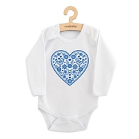 Detské body s potlačou New Baby Ľudový vzor modré srdiečko