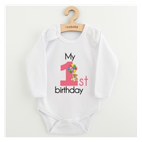 Detské body s potlačou New Baby My first birthday pink