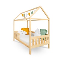 Detská posteľ domček so zábradlím a roštom New Baby CASTELLO 160x80 cm prírodná
