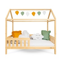 Detská posteľ domček so zábradlím a roštom New Baby CASTELLO 160x80 cm prírodná