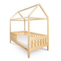 Detská posteľ domček so zábradlím a roštom New Baby CASTELLO 160x80 cm prírodná