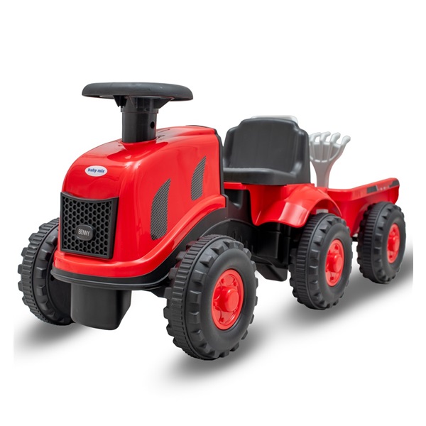 Detské odrážadlo traktor s vlečkou a náradim Baby Mix Benny červený