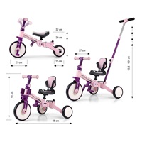 Detská trojkolka 5v1 Milly Mally Optimus Max s vodiacou tyčou pink