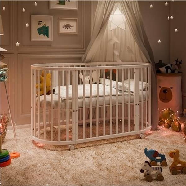 Detská rastúca postieľka 3v1 oválna + matrac New Baby biela