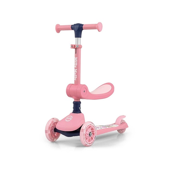 Trojkolesová balančná kolobežka-scooter so sedadlom FUZZY pre deti pink