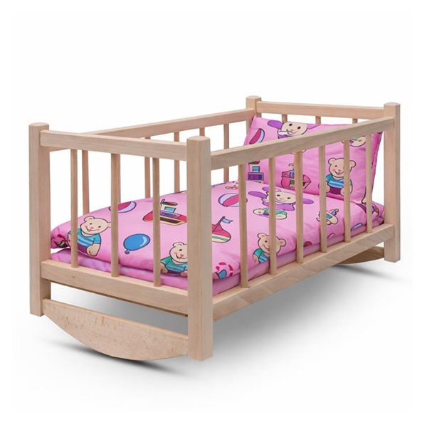 Drevená postieľka-kolíska pre bábiky s obliečkami Baby Mix bears